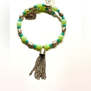 ALEX AND ANI SILVER/green NWT Green Beaded Tassel Bracelet